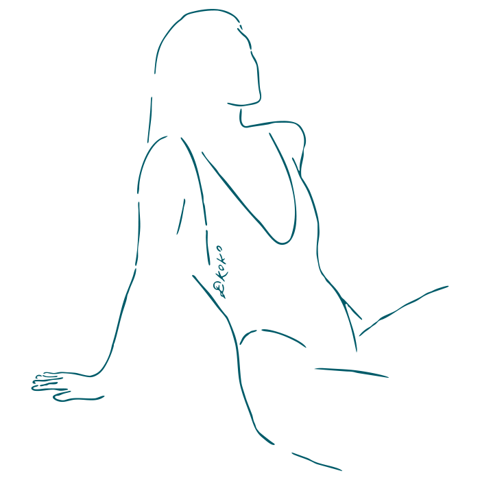 Illustration of a woman tanning at a beach wearing Dkoko boutique swimwear.